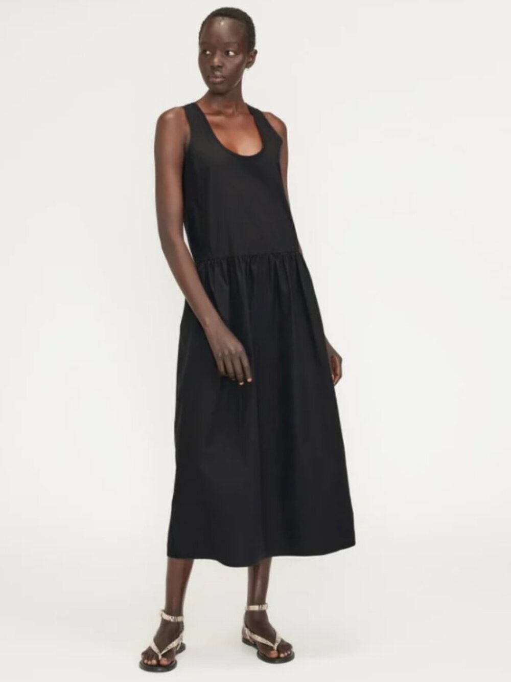 Everlane Poplin Summer Dress Black Women's Size XS Midi Minimalist Vacation